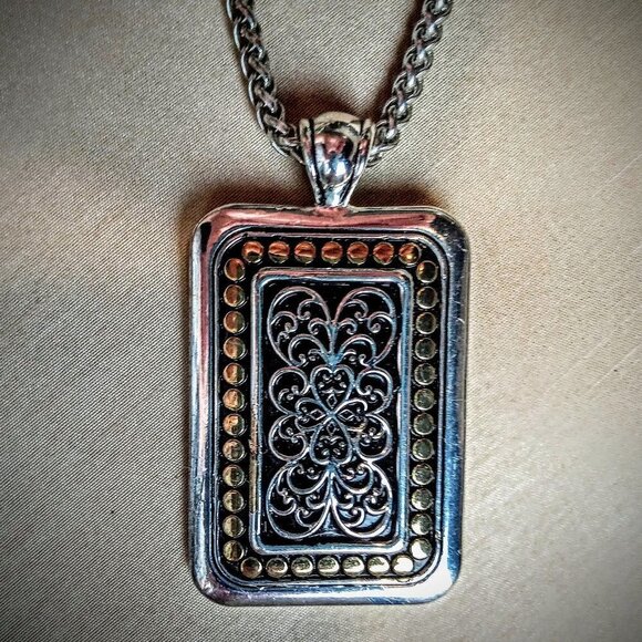 Two Tone Silver Gold Filigree Pendant Necklace - Picture 3 of 6